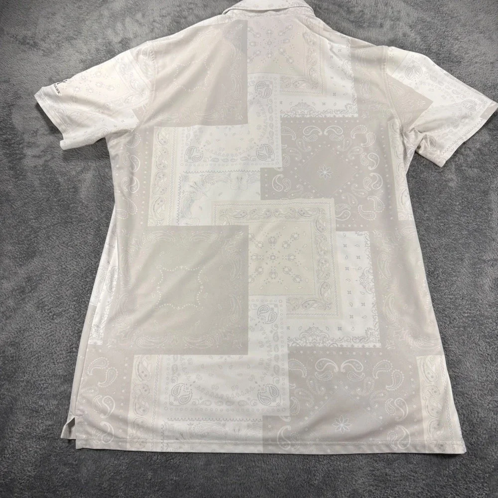 G/FORE Mens Bandana Patchwork Golf Polo Shirt Stone Grey Large Black Hawk Logo - Picture 2 of 7